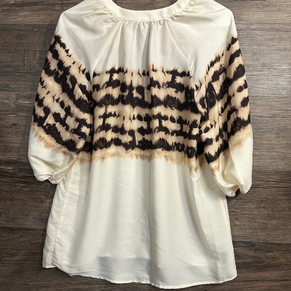 Simply Vera Vera Wang Cream and Brown Boxy Blouse - Picture 6 of 7